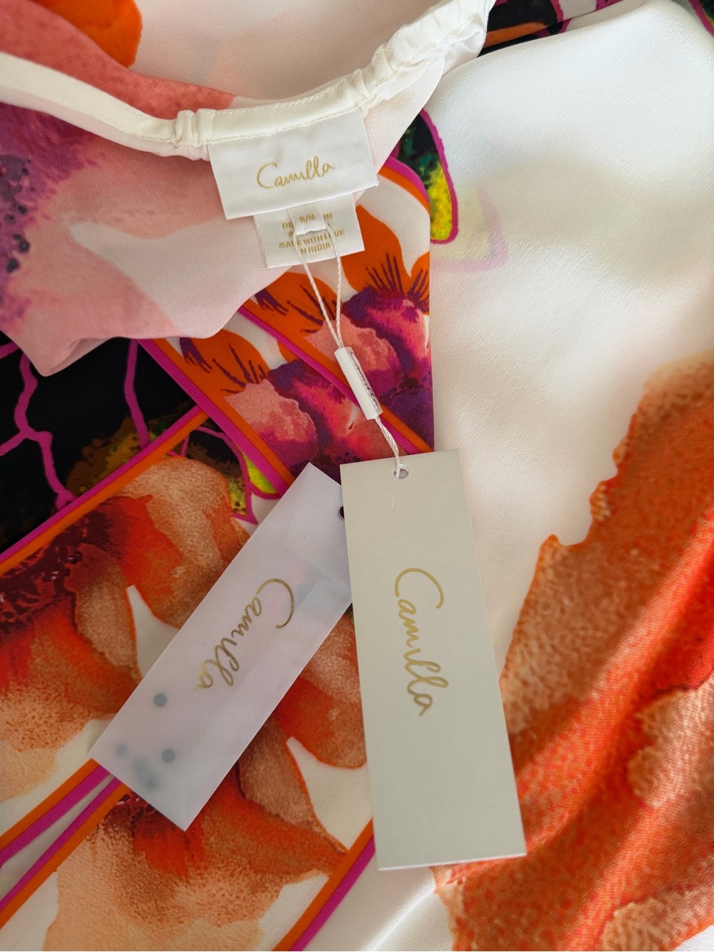 NWT CAMILLA Asymmetric Hardware Kaftan “Pretty As A Poppy” 100% Silk Crystal S/M - Picture 5 of 10